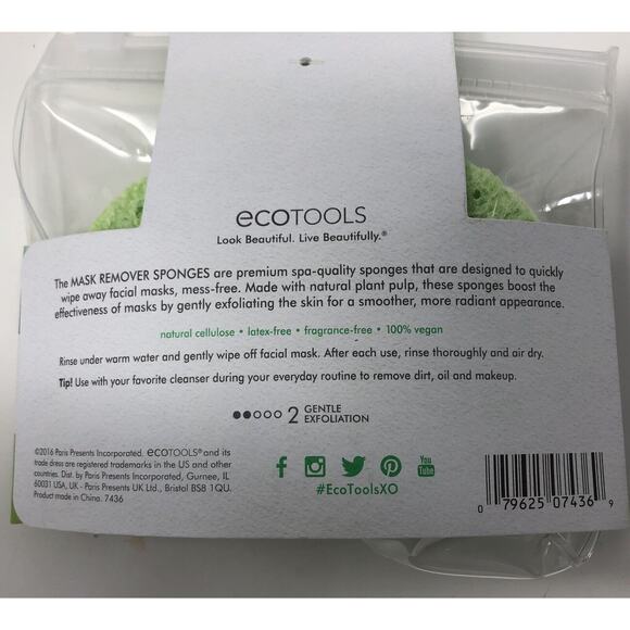 EcoTools Sponge Facial Mask Remover Sponges Green Natural Cellulose Vegan 3 Pack - Picture 8 of 12